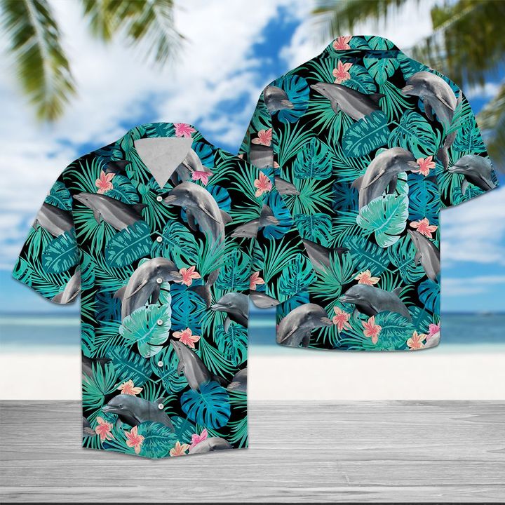 Dolphin Tropical Hawaiian Shirt Summer Button Up Dolphin Tropical Hawaiian Shirt Summer Button Up
