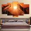 Dolphins Jumping Into The Sunset - Animal 5 Panel Canvas Art Wall Decor