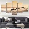 Dolphins Playing In The Waves - Aniaml 5 Panel Canvas Art Wall Decor