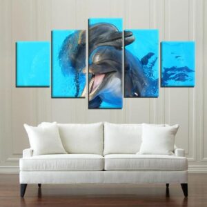 Dolphins Smiling And Laughing - Animal 5 Panel Canvas Art Wall Decor