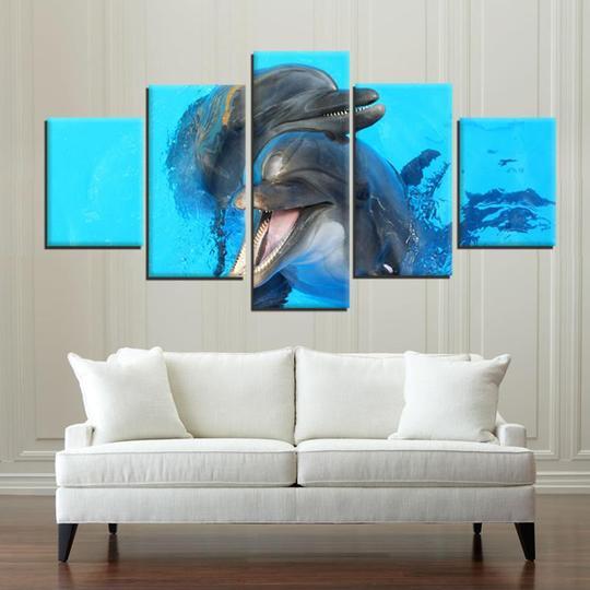 Dolphins Smiling And Laughing - Animal 5 Panel Canvas Art Wall Decor Dolphins Smiling And Laughing - Animal 5 Panel Canvas Art Wall Decor