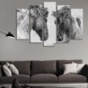 Double Horses - Animal 5 Panel Canvas Art Wall Decor