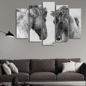 Double Horses - Animal 5 Panel Canvas Art Wall Decor