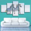 Double White Horse - Animal 5 Panel Canvas Art Wall Decor