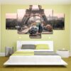 Doves In Love Eiffel Tower Paris France - Animal 5 Panel Canvas Art Wall Decor