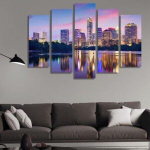 Downtown Skyline Of Austin - Nature 5 Panel Canvas Art Wall Decor