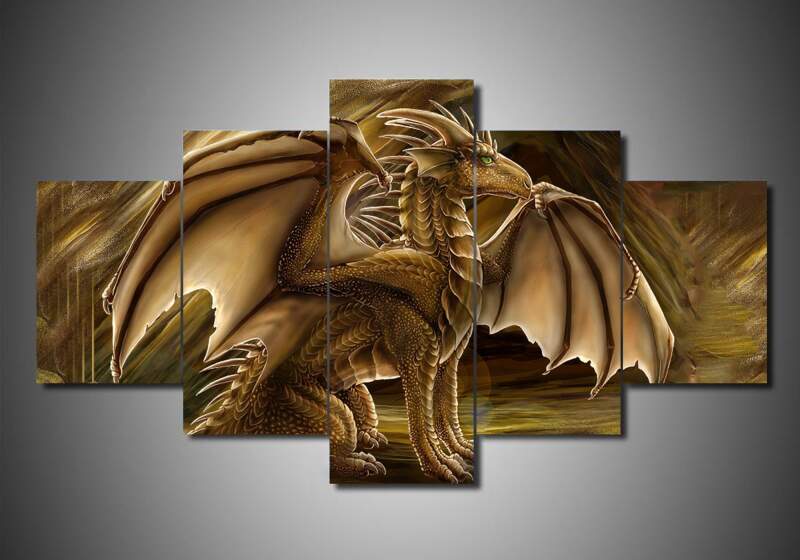 Dragon 12 - Abstract Animal 5 Panel Canvas Art Wall Decor Dragon 12 - Abstract Animal 5 Panel Canvas Art Wall Decor