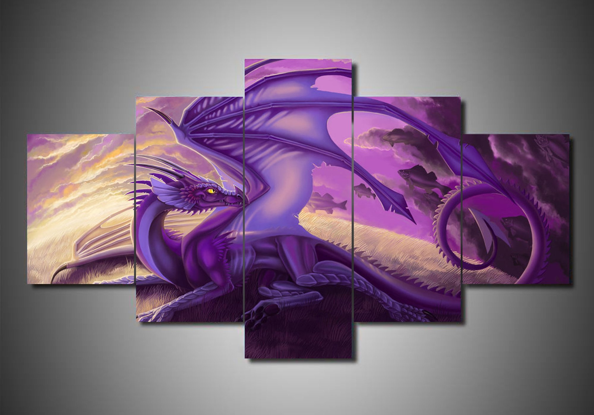 Dragon 2 - Abstract Animal 5 Panel Canvas Art Wall Decor Dragon 2 - Abstract Animal 5 Panel Canvas Art Wall Decor