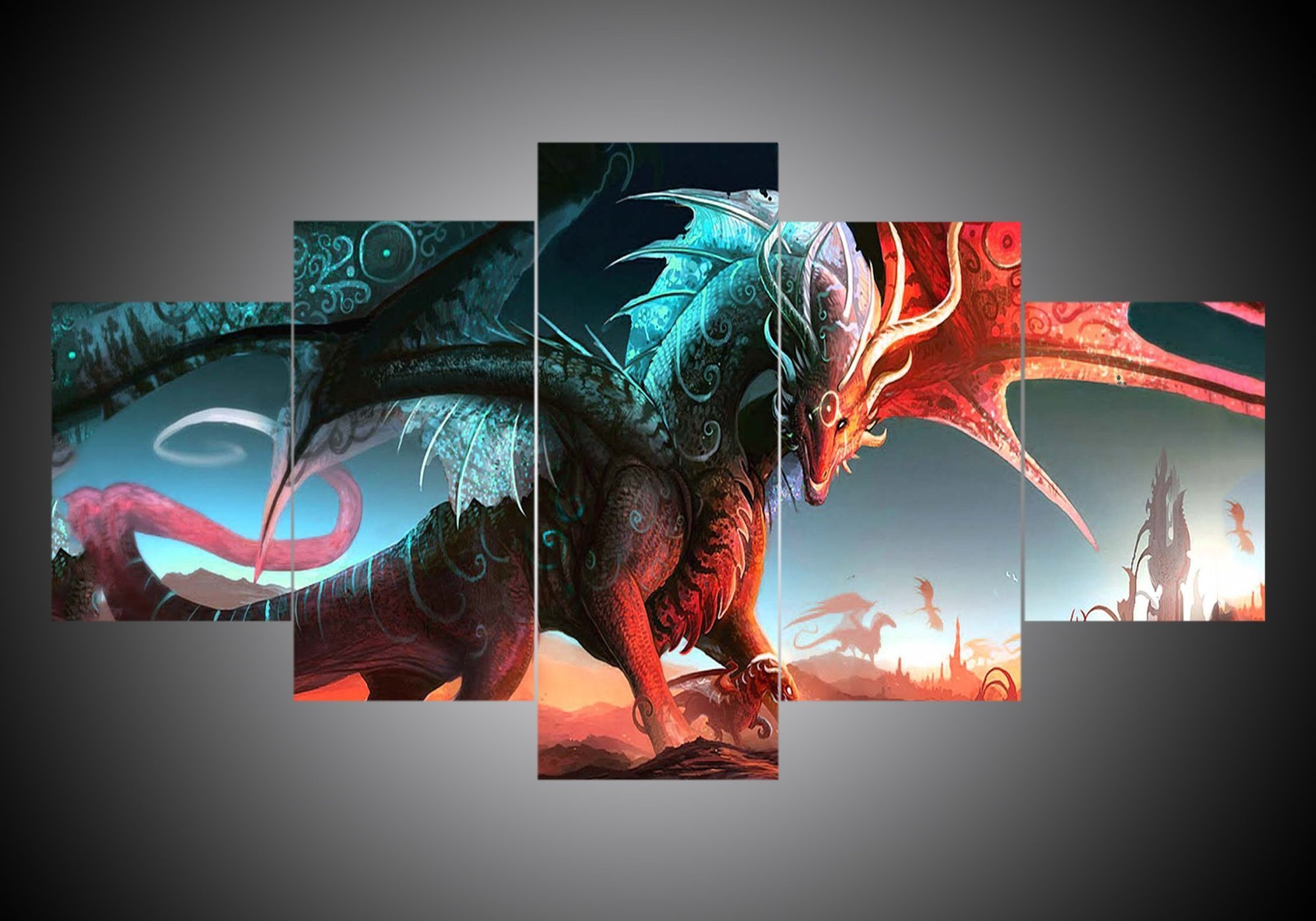 Dragon 3 - Abstract 5 Panel Canvas Art Wall Decor Dragon 3 - Abstract 5 Panel Canvas Art Wall Decor