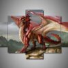 Dragon 3 - Abstract Animal 5 Panel Canvas Art Wall Decor