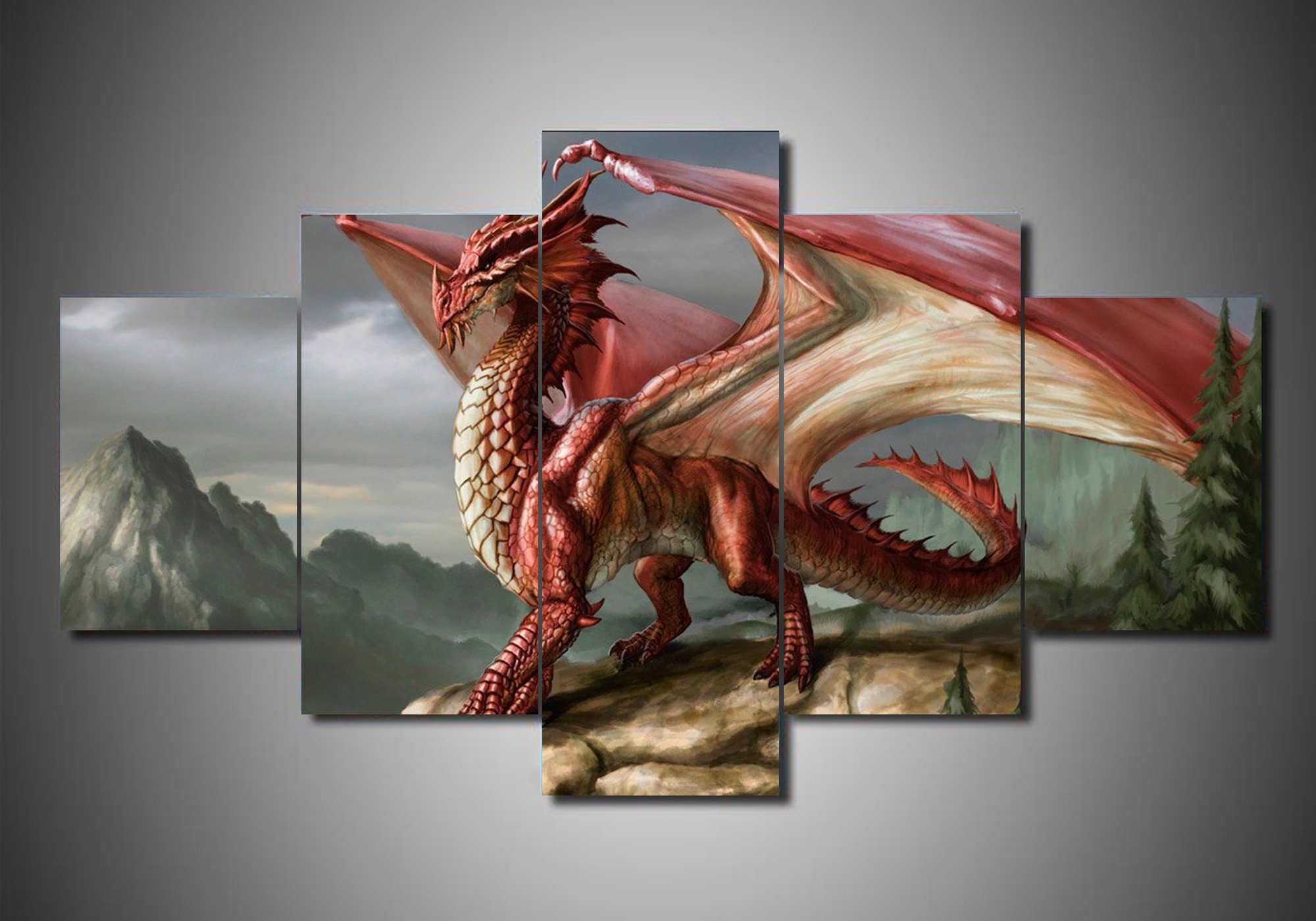 Dragon 3 - Abstract Animal 5 Panel Canvas Art Wall Decor Dragon 3 - Abstract Animal 5 Panel Canvas Art Wall Decor