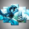 Dragon 4 - Abstract Animal 5 Panel Canvas Art Wall Decor