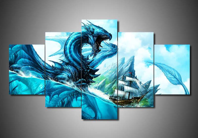 Dragon 4 - Abstract Animal 5 Panel Canvas Art Wall Decor Dragon 4 - Abstract Animal 5 Panel Canvas Art Wall Decor