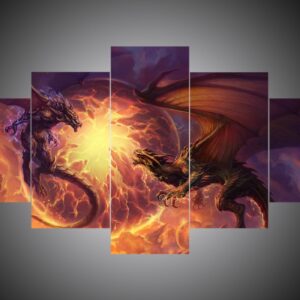 Dragon 5 - Abstract Animal 5 Panel Canvas Art Wall Decor