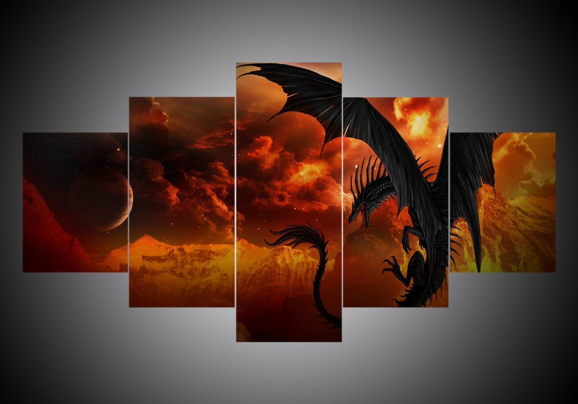 Dragon 9 Abstract Animal - 5 Panel Canvas Art Wall Decor Dragon 9 Abstract Animal - 5 Panel Canvas Art Wall Decor