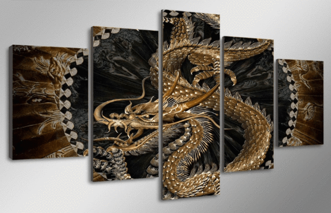 Dragon Art - Abstract 5 Panel Canvas Art Wall Decor Dragon Art - Abstract 5 Panel Canvas Art Wall Decor