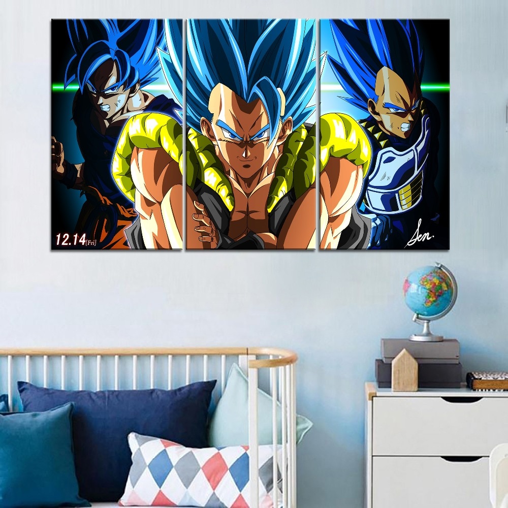 Dragon Ball Super Saiyan Vegeta And Gogeta And Goku Anime 3 Pieces - 3 Panel Canvas Art Wall Decor Dragon Ball Super Saiyan Vegeta And Gogeta And Goku Anime 3 Pieces - 3 Panel Canvas Art Wall Decor