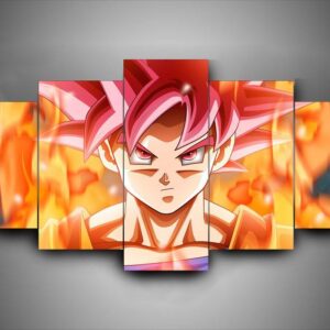 Dragon Ball - Goku Saiyan God - Anime 5 Panel Canvas Art Wall Decor