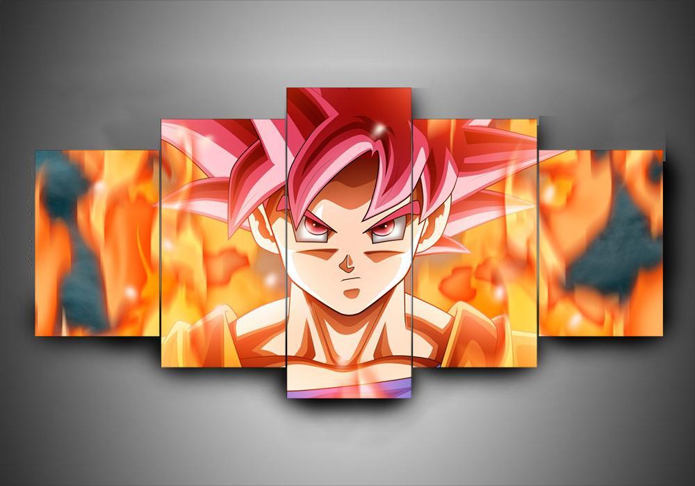Dragon Ball - Goku Saiyan God - Anime 5 Panel Canvas Art Wall Decor Dragon Ball - Goku Saiyan God - Anime 5 Panel Canvas Art Wall Decor