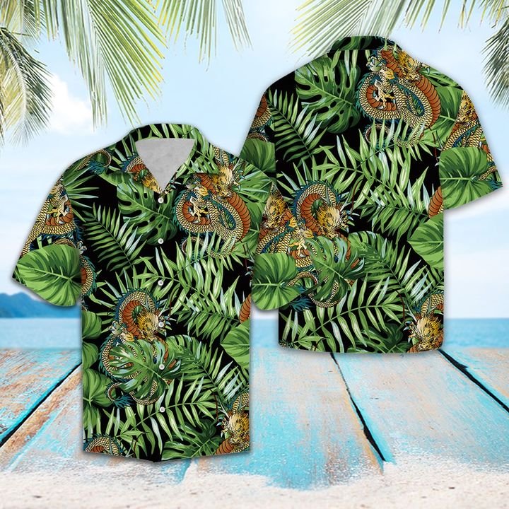 Dragon Green Tropical Hawaiian Shirt Summer Button Up Dragon Green Tropical Hawaiian Shirt Summer Button Up