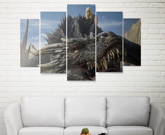 Dragon In Game Of Thrones - Movie 5 Panel Canvas Art Wall Decor Dragon In Game Of Thrones - Movie 5 Panel Canvas Art Wall Decor