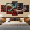 Dragon Wolf Animal - Abstract Animal 5 Panel Canvas Art Wall Decor