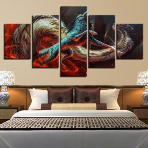 Dragon Wolf Animal - Abstract Animal 5 Panel Canvas Art Wall Decor