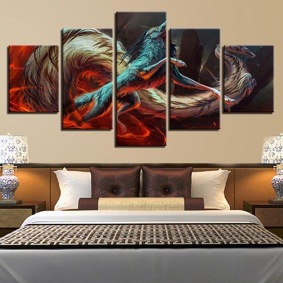 Dragon Wolf Animal - Abstract Animal 5 Panel Canvas Art Wall Decor Dragon Wolf Animal - Abstract Animal 5 Panel Canvas Art Wall Decor