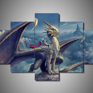Dragon - Abstract Animal 5 Panel Canvas Art Wall Decor
