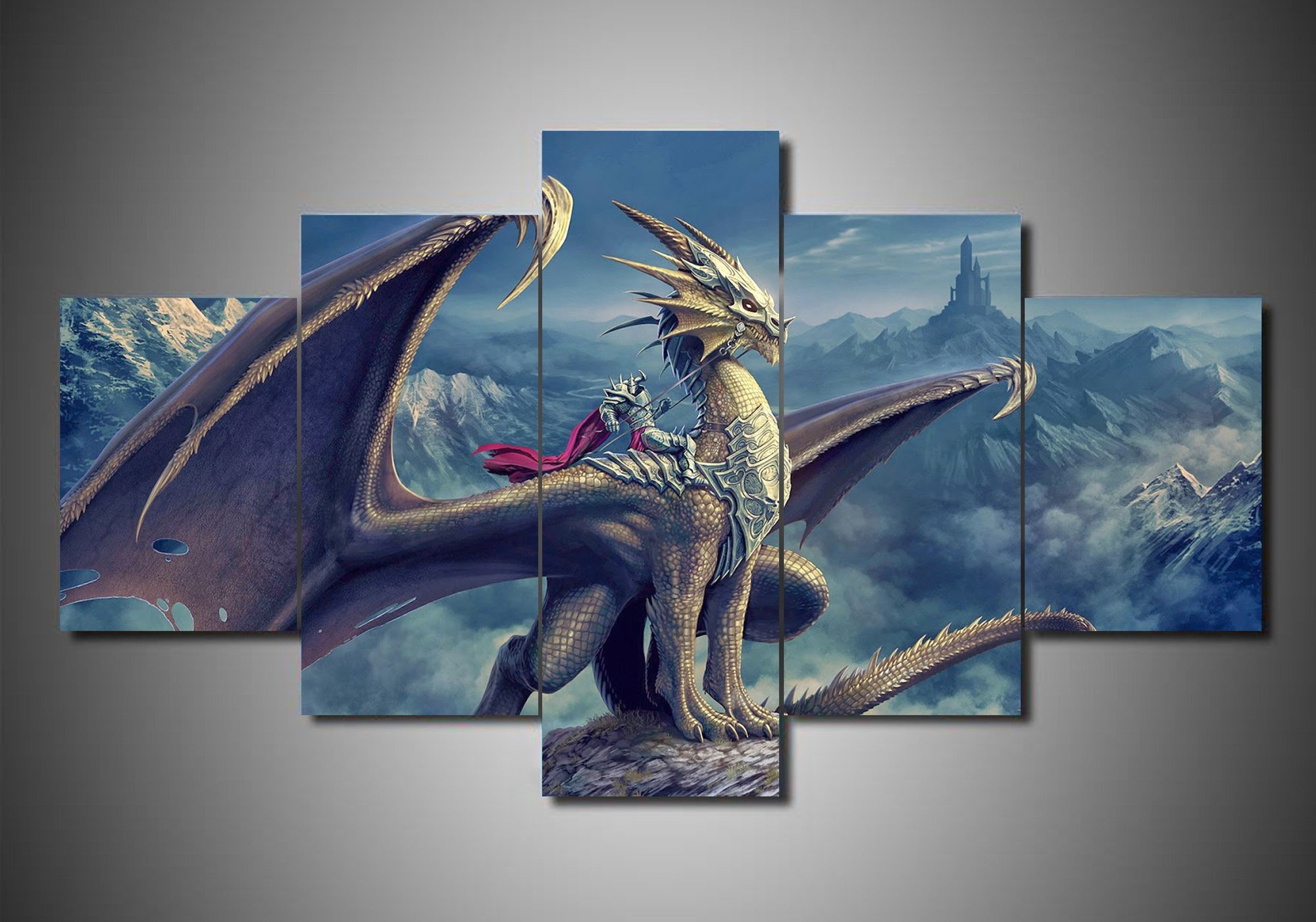 Dragon - Abstract Animal 5 Panel Canvas Art Wall Decor Dragon - Abstract Animal 5 Panel Canvas Art Wall Decor
