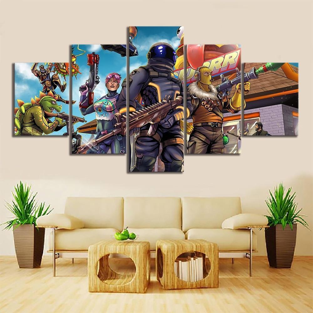 Draw Comic Fortnite Gaming - 5 Panel Canvas Art Wall Decor Draw Comic Fortnite Gaming - 5 Panel Canvas Art Wall Decor