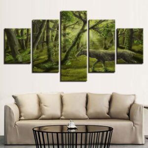 Dream Green Forest Animal Deer - Abstract Animal 5 Panel Canvas Art Wall Decor