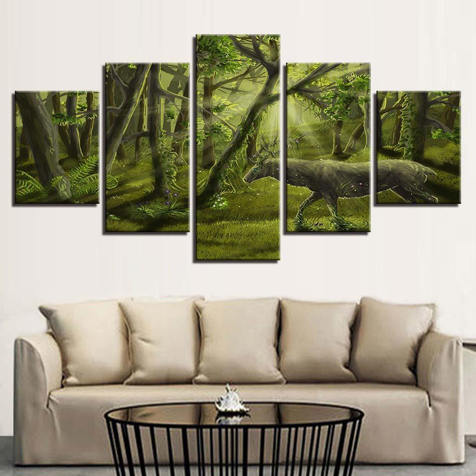 Dream Green Forest Animal Deer - Abstract Animal 5 Panel Canvas Art Wall Decor Dream Green Forest Animal Deer - Abstract Animal 5 Panel Canvas Art Wall Decor