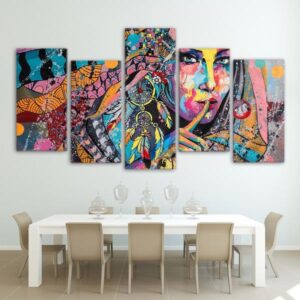Dreamcatcher Woman Girl - Abstract 5 Panel Canvas Art Wall Decor