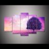 Dreamy Pink Purple Tree - Nature 5 Panel Canvas Art Wall Decor