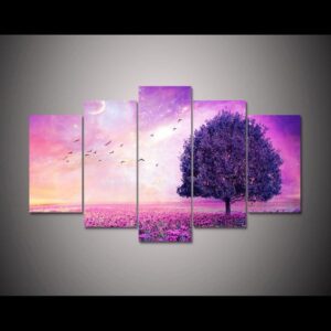 Dreamy Pink Purple Tree - Nature 5 Panel Canvas Art Wall Decor