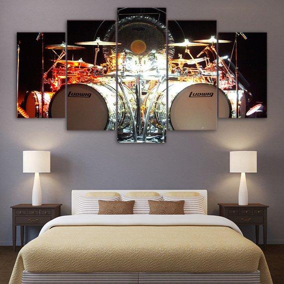 Drummer Drum Set Music 1 - Music 5 Panel Canvas Art Wall Decor Drummer Drum Set Music 1 - Music 5 Panel Canvas Art Wall Decor