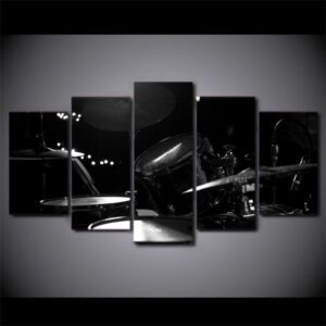 Drums And Cymbals - Black White And Gray - Music 5 Panel Canvas Art Wall Decor