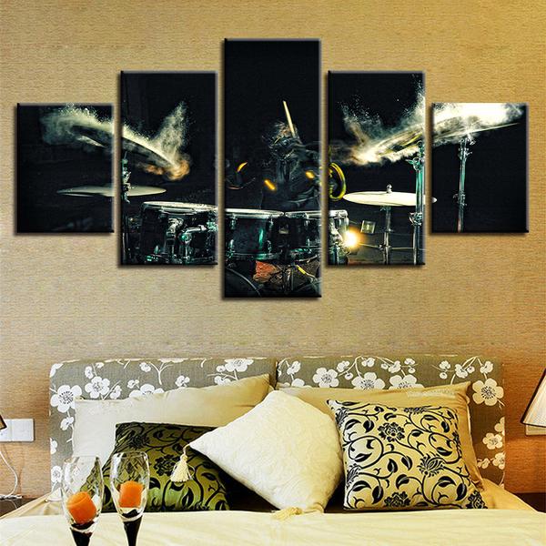 Drums Cymbal Music Band - Music 5 Panel Canvas Art Wall Decor Drums Cymbal Music Band - Music 5 Panel Canvas Art Wall Decor