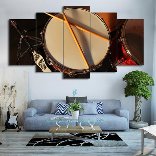 Drums Drumming Drum Set - Music 5 Panel Canvas Art Wall Decor Drums Drumming Drum Set - Music 5 Panel Canvas Art Wall Decor