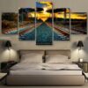 Dual Tracks At Sunset - Nature 5 Panel Canvas Art Wall Decor