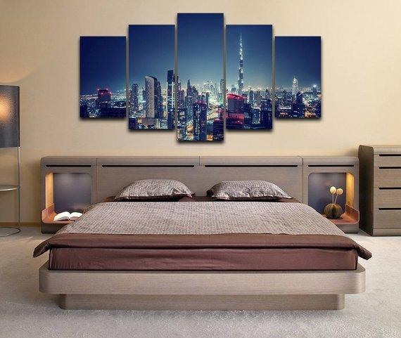 Dubai Night View 2 - Nature 5 Panel Canvas Art Wall Decor Dubai Night View 2 - Nature 5 Panel Canvas Art Wall Decor