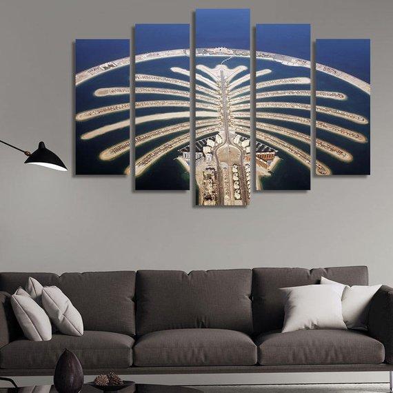 Dubai Palm Jumeirah - Nature 5 Panel Canvas Art Wall Decor Dubai Palm Jumeirah - Nature 5 Panel Canvas Art Wall Decor