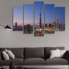 Dubai Skyline Downtown At Nig - Nature 5 Panel Canvas Art Wall Decor