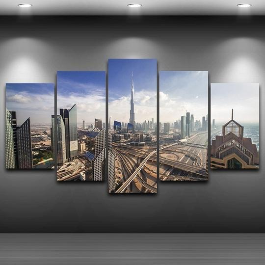 Dubai Skyline Uae 2 - Nature 5 Panel Canvas Art Wall Decor Dubai Skyline Uae 2 - Nature 5 Panel Canvas Art Wall Decor