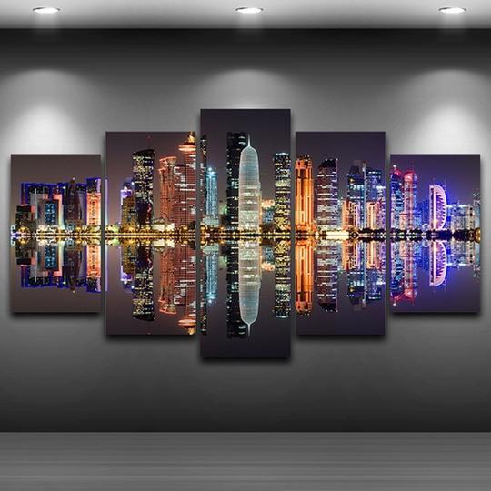 Dubai Uae Skyline 1 - Nature 5 Panel Canvas Art Wall Decor Dubai Uae Skyline 1 - Nature 5 Panel Canvas Art Wall Decor