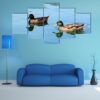 Duck Swimming In Clear Blue Water - Animal 5 Panel Canvas Art Wall Decor