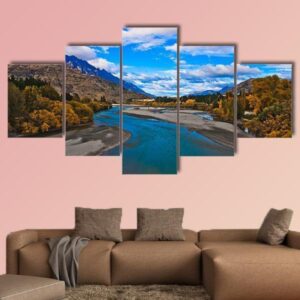 Dunstan Lake Near Queenstown - Nature 5 Panel Canvas Art Wall Decor