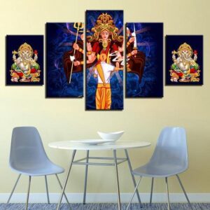 Durga & Ganesha - Religion 5 Panel Canvas Art Wall Decor