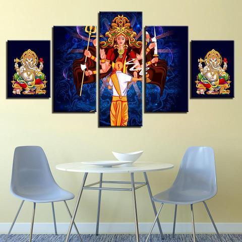 Durga & Ganesha - Religion 5 Panel Canvas Art Wall Decor Durga & Ganesha - Religion 5 Panel Canvas Art Wall Decor